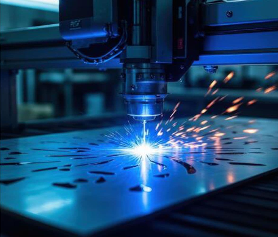 CNC laser cutting metal on the production floor